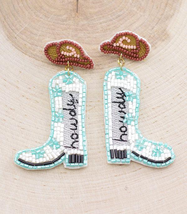 EARRINGS :: WESTERN POST EARRINGS :: Wholesale Howdy Cowgirl Boots Beaded Earrings