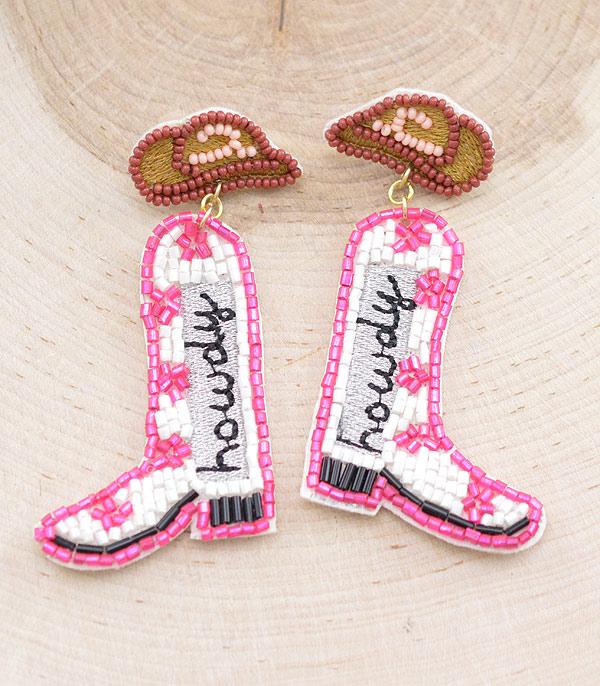 EARRINGS :: WESTERN POST EARRINGS :: Wholesale Howdy Cowgirl Boots Beaded Earrings