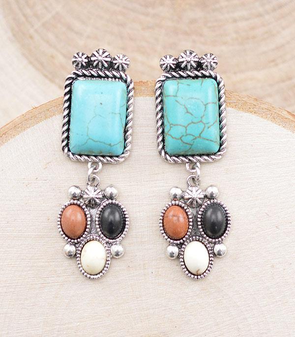 EARRINGS :: WESTERN POST EARRINGS :: Wholesale Western Turquoise Semi Stone Earrings