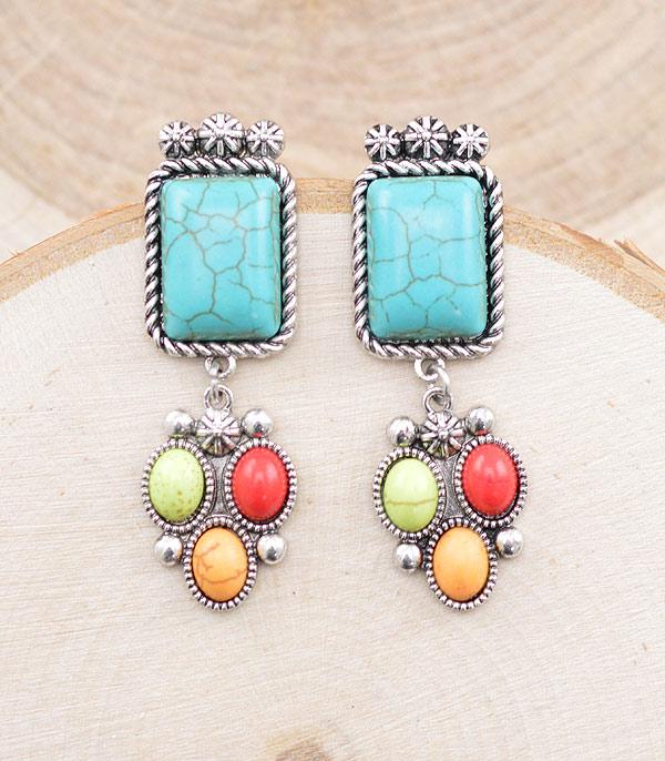 EARRINGS :: WESTERN POST EARRINGS :: Wholesale Western Turquoise Semi Stone Earrings