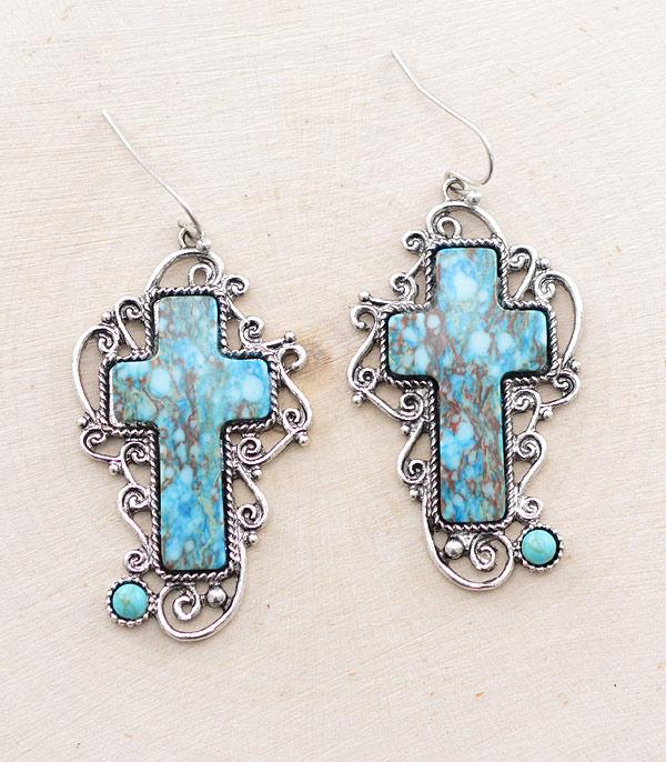 EARRINGS :: WESTERN HOOK EARRINGS :: Wholesale Western Turquoise Cross Earrings