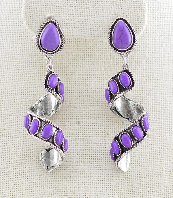 New Arrival :: Wholesale Western Semi Stone Spiral Earrings