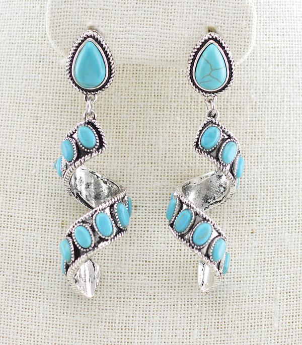 New Arrival :: Wholesale Western Turquoise Spiral Earrings