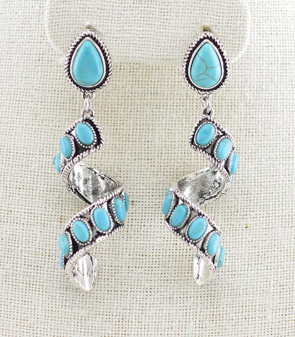 EARRINGS :: WESTERN POST EARRINGS :: Wholesale Western Turquoise Spiral Earrings