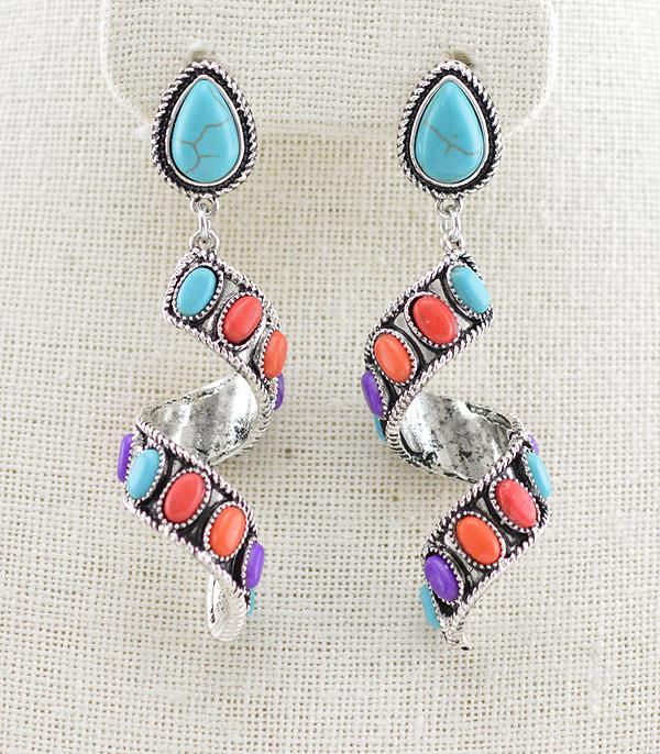 New Arrival :: Wholesale Western Semi Stone Spiral Earrings