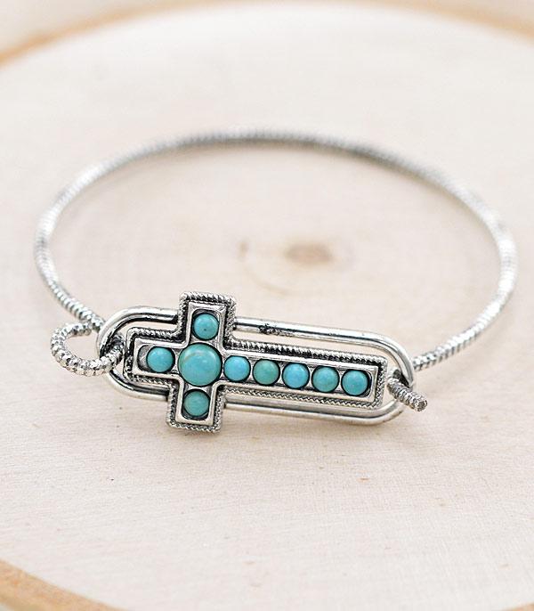 BRACELETS :: BANGLE :: Wholesale Western Turquoise Cross Bracelet