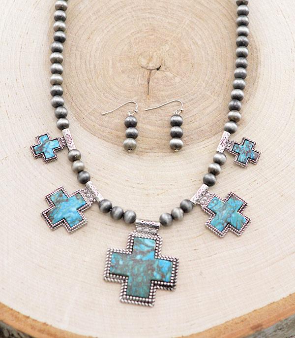 New Arrival :: Wholesale Western Turquoise Cross Necklace Set