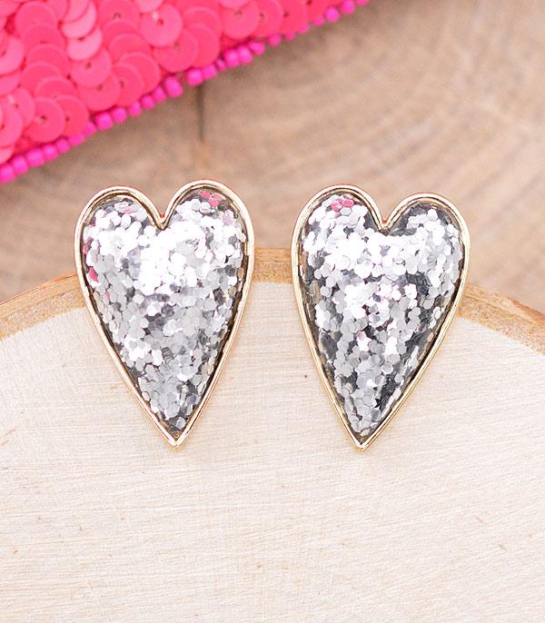 EARRINGS :: POST EARRINGS :: Wholesale Glitter Heart Post Earrings