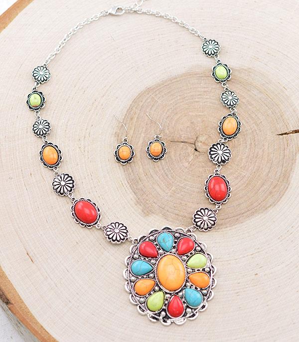 NECKLACES :: WESTERN TREND :: Wholesale Western Turquoise Concho Necklace Set