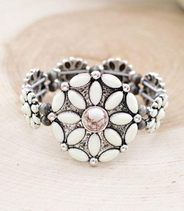 BRACELETS :: STRETCH :: Wholesale Western Semi Stone Concho Bracelet