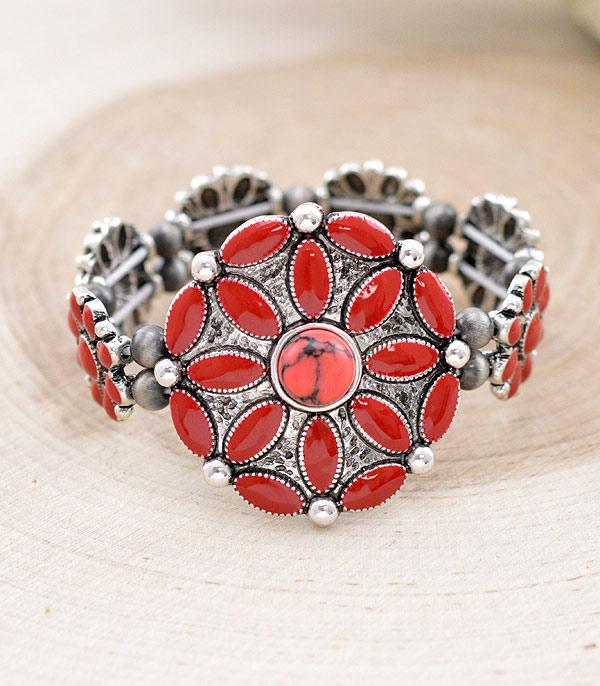 BRACELETS :: STRETCH :: Wholesale Western Coral Concho Bracelet