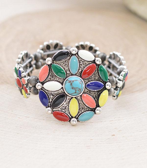 BRACELETS :: STRETCH :: Wholesale Western Semi Stone Concho Bracelet