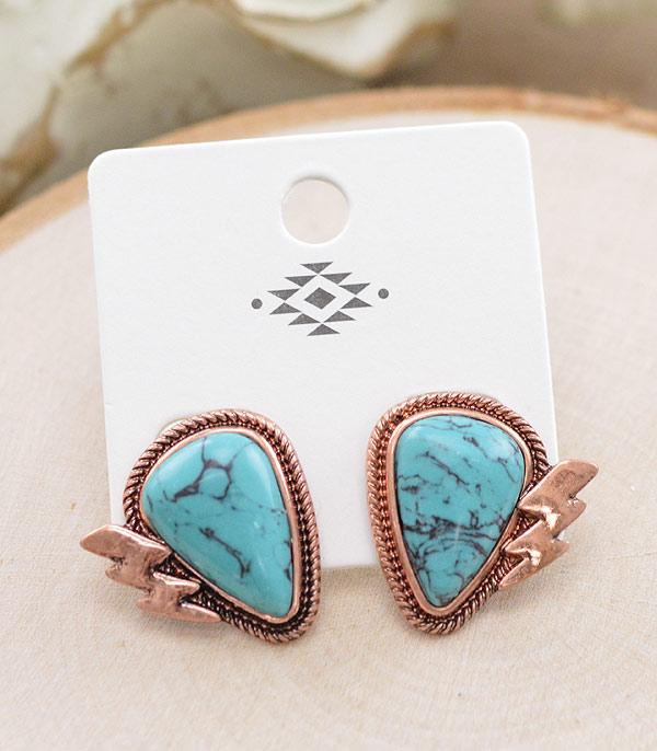 EARRINGS :: WESTERN POST EARRINGS :: Wholesale Western Turquoise Lightning Bolt Earring