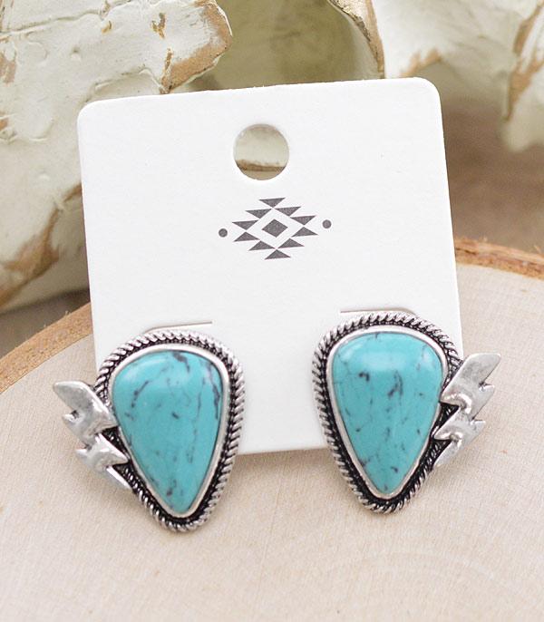 EARRINGS :: WESTERN POST EARRINGS :: Wholesale Western Turquoise Lightning Bolt Earring