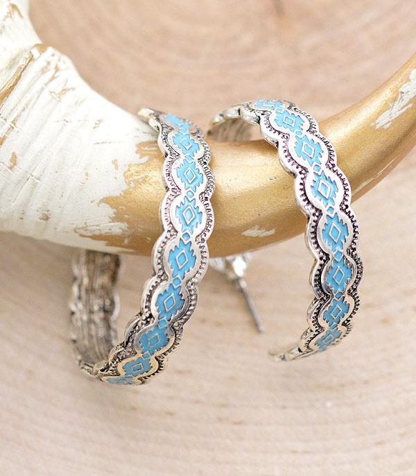 EARRINGS :: HOOP EARRINGS :: Wholesale Western Aztec Pattern Hoop Earrings