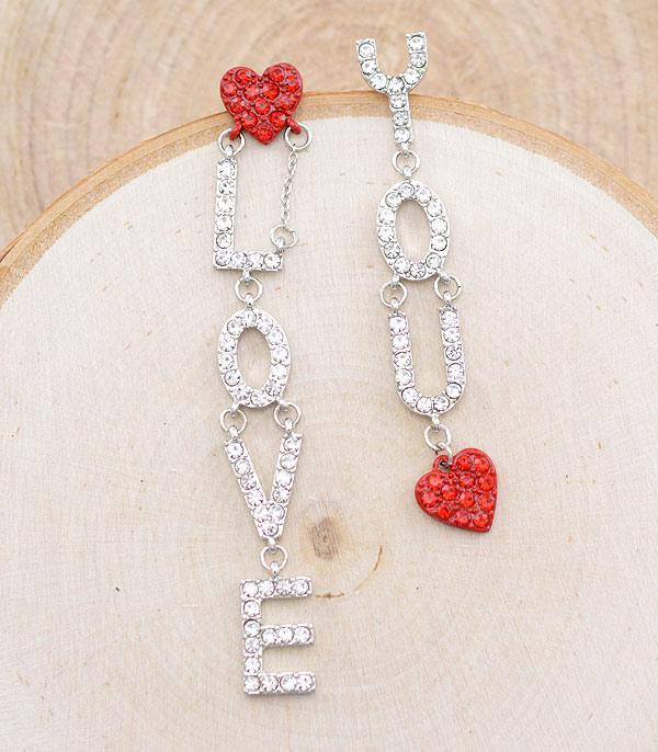 EARRINGS :: TRENDY EARRINGS :: Wholesale Rhinestone Love You Earrings