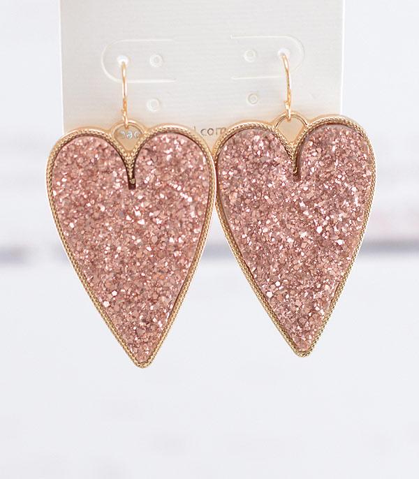 New Arrival :: Wholesale Druzy Heart Earrings