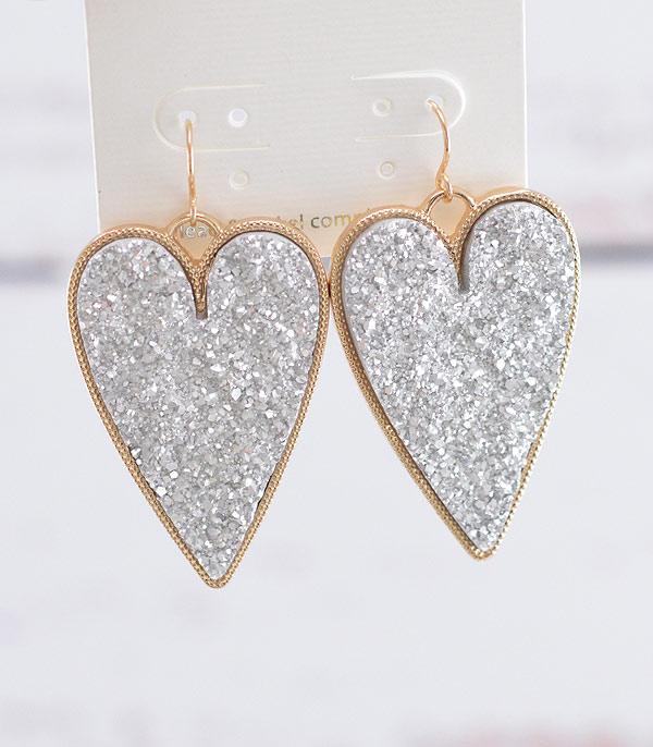 EARRINGS :: TRENDY EARRINGS :: Wholesale Druzy Heart Earrings
