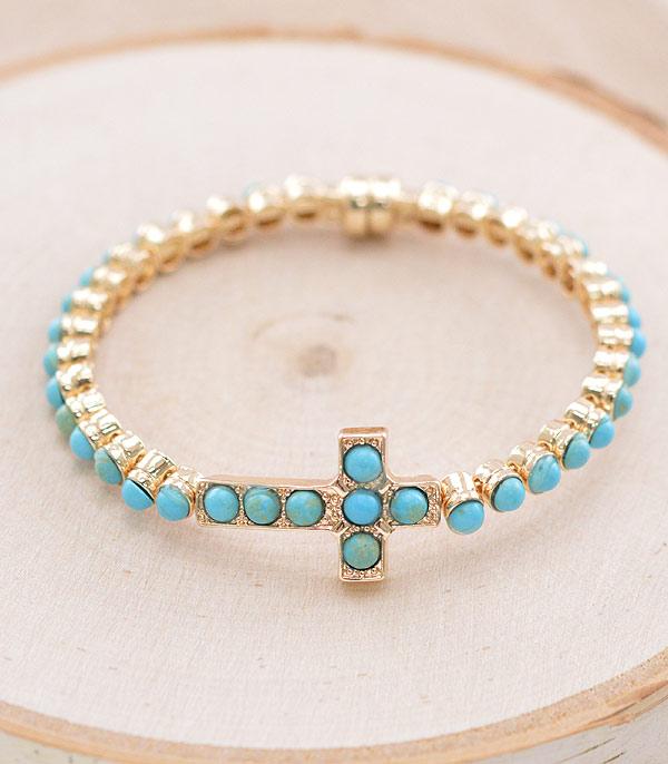 BRACELETS :: CUFF I BANGLE :: Wholesale Turquoise Cross Bracelet