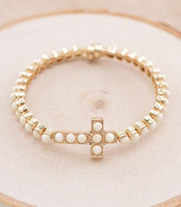 BRACELETS :: BANGLE :: Wholesale Semi Stone Cross Bracelet