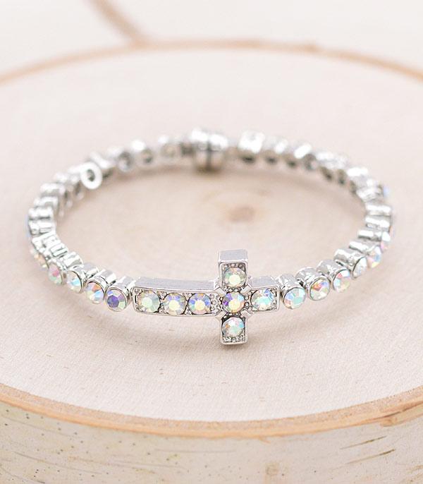 BRACELETS :: CUFF I BANGLE :: Wholesale Rhinestone Cross Bangle Bracelet