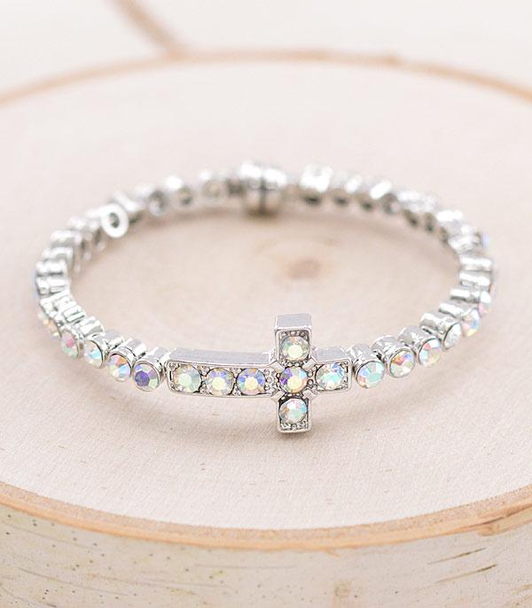 BRACELETS :: BANGLE :: Wholesale Rhinestone Cross Bangle Bracelet