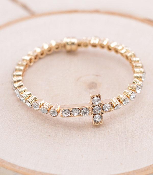BRACELETS :: CUFF I BANGLE :: Wholesale Rhinestone Cross Bangle Bracelet