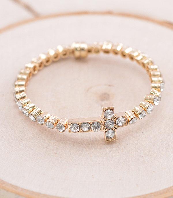 BRACELETS :: BANGLE :: Wholesale Rhinestone Cross Bangle Bracelet