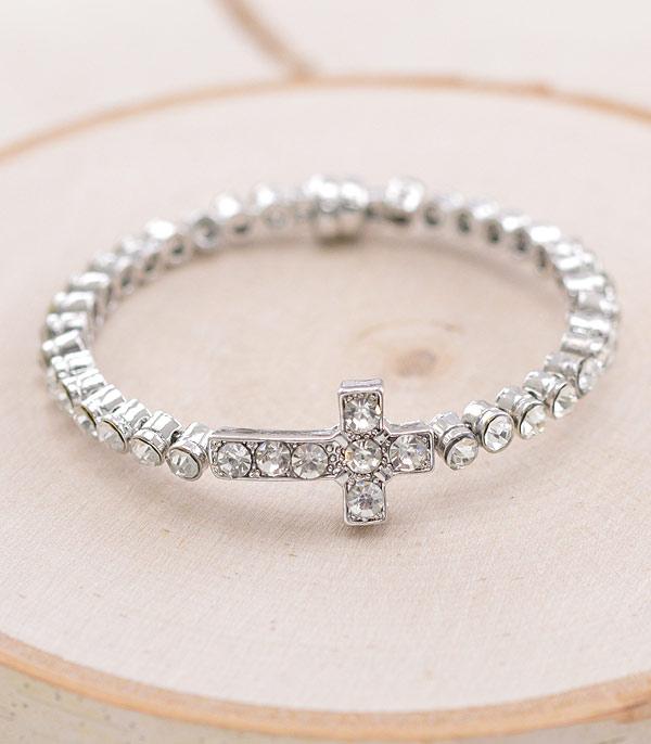 BRACELETS :: BANGLE :: Wholesale Rhinestone Cross Bangle Bracelet