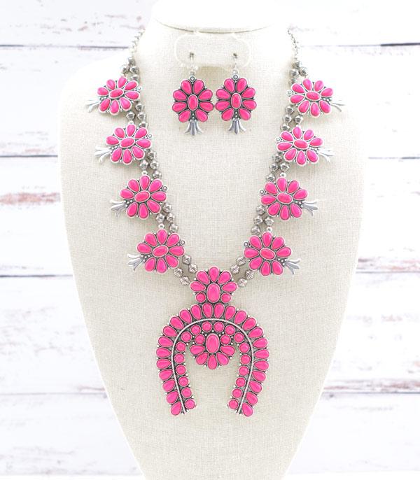 <font color=#FF6EC7>PINK COWGIRL</font> :: Wholesale Tipi Western Squash Blossom Necklace Set