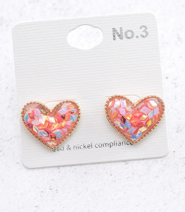 <font color=red>VALENTINE'S</font> :: Wholesale Confetti Pink Heart Earrings