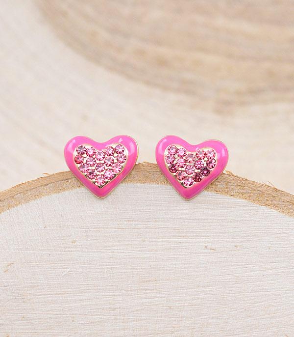 RHINESTONE I CUBIC ZIRCONIA :: Wholesale Rhinestone Heart Stud Earrings