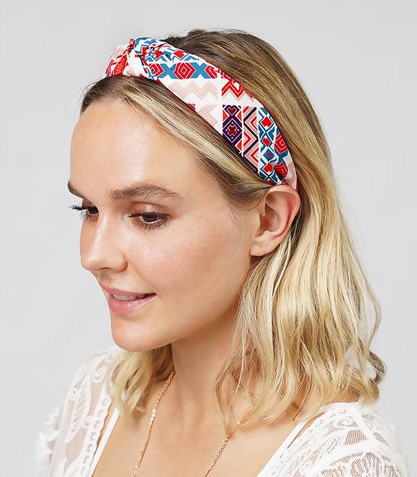HATS I HAIR ACC :: HAIR ACCESSORIES :: Wholesale Aztec Print Top Knot Headband