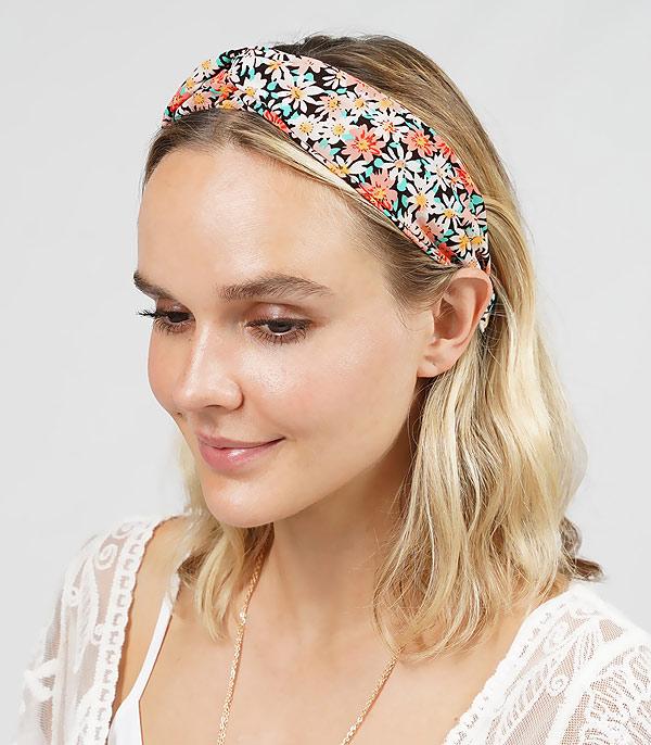 HATS I HAIR ACC :: HAIR ACC I HEADBAND :: Wholesale Flower Print Top Knot Headband