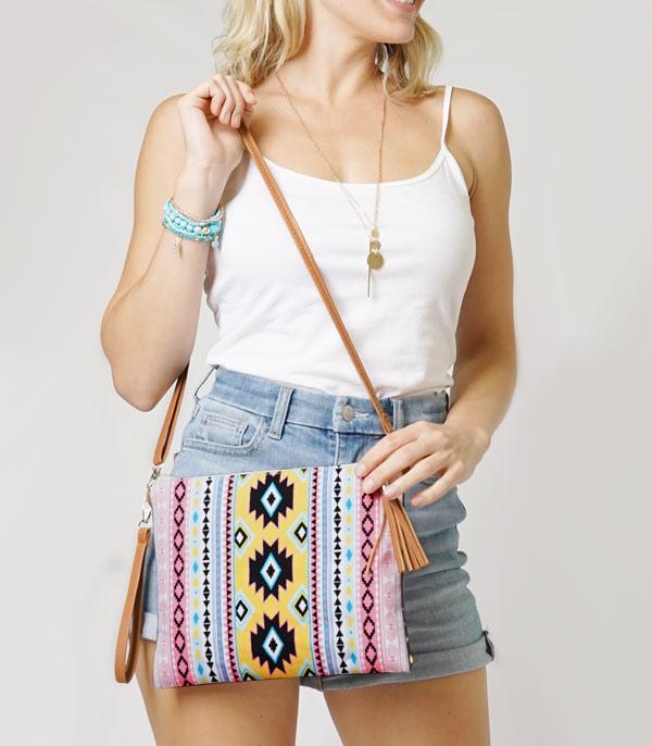 HANDBAGS :: CROSSBODY I CLUTCH BAGS :: Wholesale Aztec Print Clutch Crossbody Bag