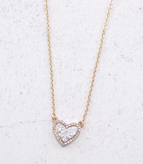 <font color=red>VALENTINE'S</font> :: Wholesale Druzy Heart Pendant Necklace
