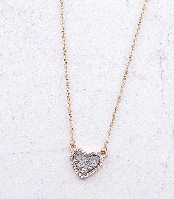 <font color=red>VALENTINE'S</font> :: Wholesale Druzy Heart Pendant Necklace