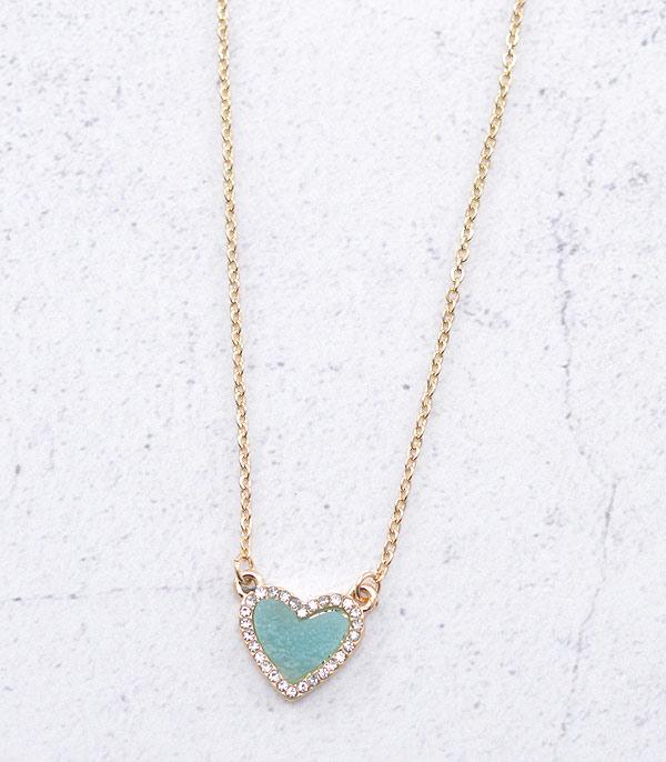 <font color=red>VALENTINE'S</font> :: Wholesale Druzy Heart Pendant Necklace