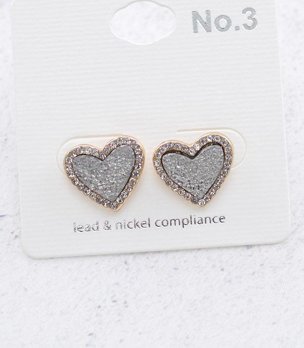 EARRINGS :: POST EARRINGS :: Wholesale Druzy Heart Earrings