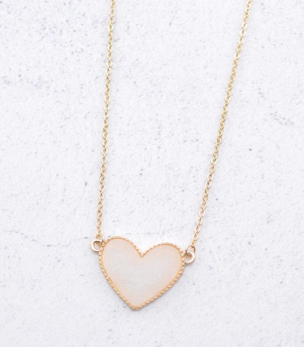 NECKLACES :: TRENDY :: Wholesale Druzy Heart Pendant Necklace