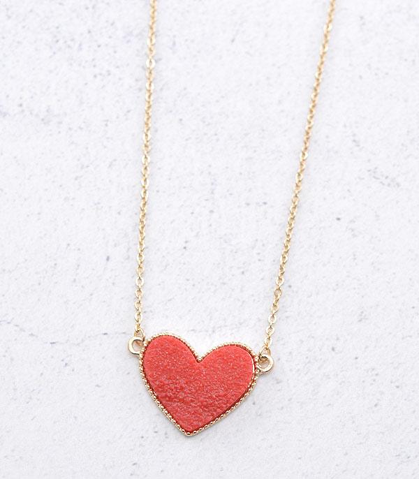 <font color=red>VALENTINE'S</font> :: Wholesale Druzy Heart Pendant Necklace