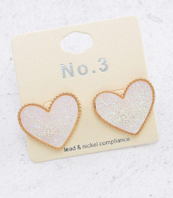 EARRINGS :: POST EARRINGS :: Wholesale Druzy Heart Earrings