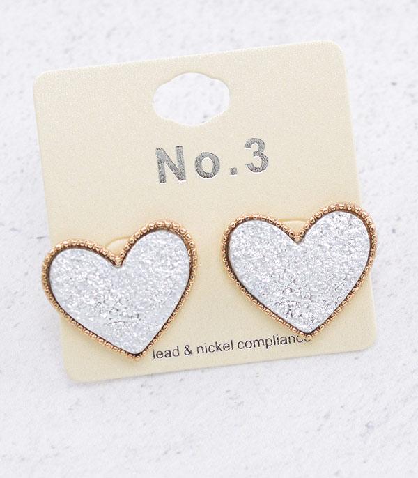 EARRINGS :: POST EARRINGS :: Wholesale Druzy Heart Earrings