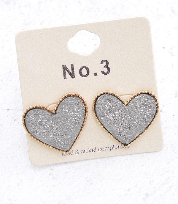 EARRINGS :: POST EARRINGS :: Wholesale Druzy Heart Earrings