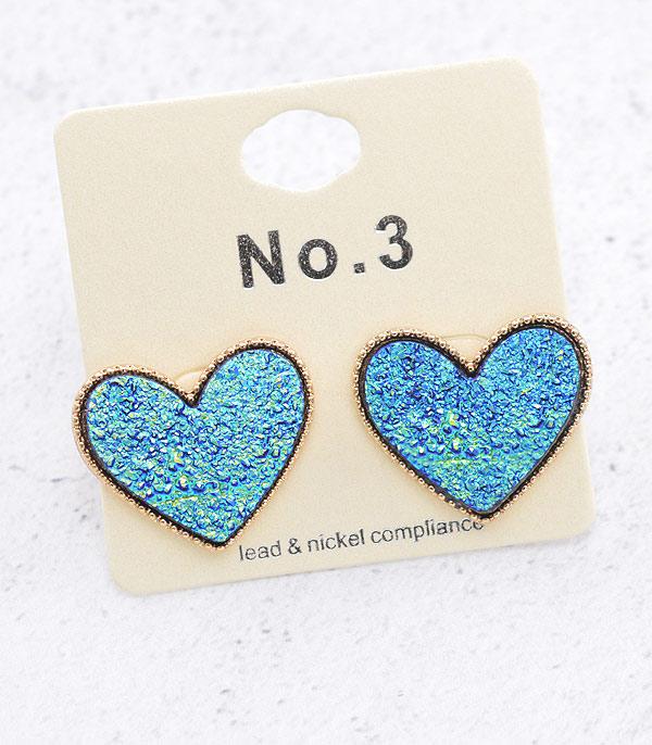 EARRINGS :: POST EARRINGS :: Wholesale Druzy Heart Earrings