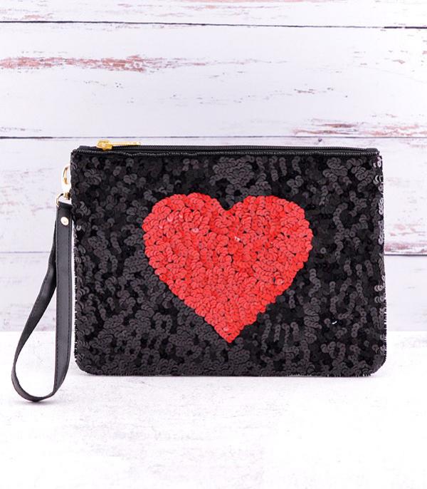 HANDBAGS :: CROSSBODY I CLUTCH BAGS :: Wholesale Sequined Heart Clutch Bag