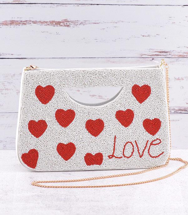 HANDBAGS :: CROSSBODY I CLUTCH BAGS :: Wholesale Seed Bead Valentines Heart Clutch Bag