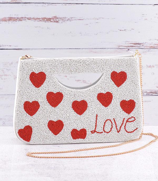 HANDBAGS :: CROSSBODY BAGS :: Wholesale Seed Bead Valentines Heart Clutch Bag