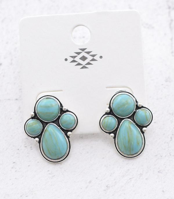 EARRINGS :: POST EARRINGS :: Wholesale Western Semi Stone Stud Earrings