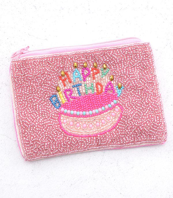 HANDBAGS :: WALLETS | SMALL ACCESSORIES :: Wholesale Seed Bead Birthday Coin Purse